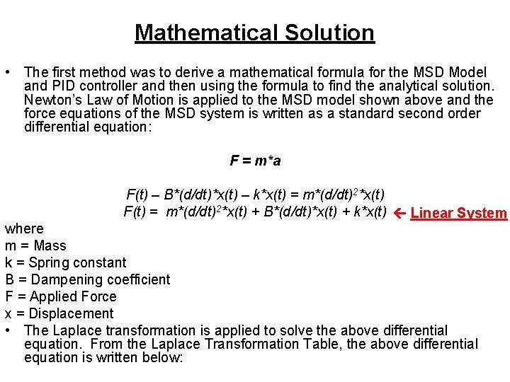 Mathematical Solution • The first method was to derive a mathematical formula for the