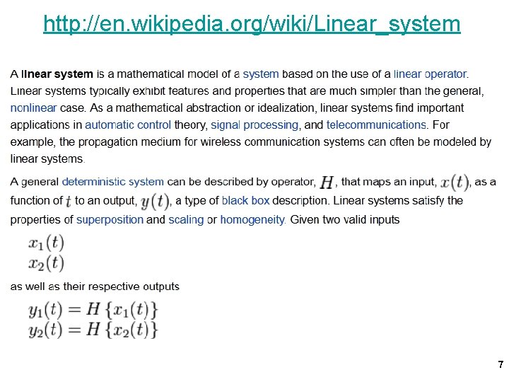 http: //en. wikipedia. org/wiki/Linear_system 7 