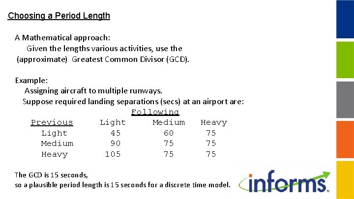 Choosing a Period Length A Mathematical approach: Given the lengths various activities, use the