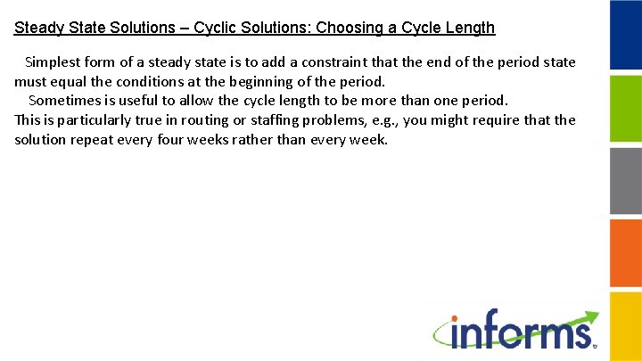 Steady State Solutions – Cyclic Solutions: Choosing a Cycle Length Simplest form of a