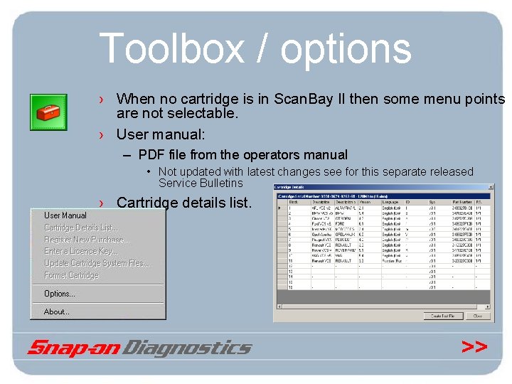 Toolbox / options › When no cartridge is in Scan. Bay II then some