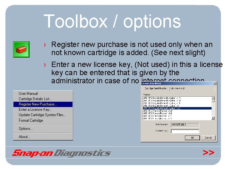 Toolbox / options › Register new purchase is not used only when an not