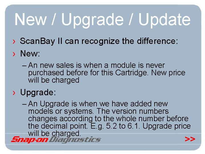 New / Upgrade / Update › Scan. Bay II can recognize the difference: ›
