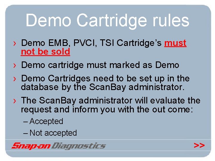 Demo Cartridge rules › Demo EMB, PVCI, TSI Cartridge’s must not be sold ›