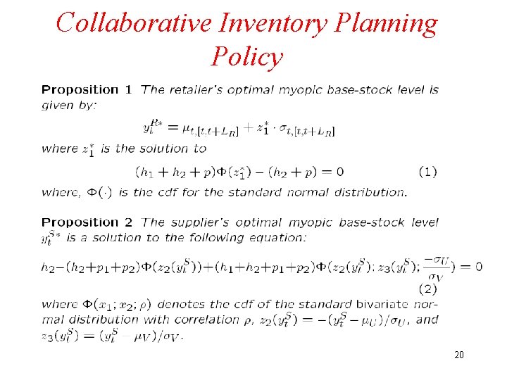 Collaborative Inventory Planning Policy 20 