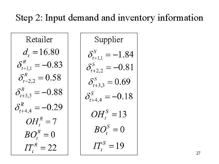 Step 2: Input demand inventory information Retailer Supplier 27 