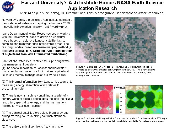 Harvard University’s Ash Institute Honors NASA Earth Science Application Research Rick Allen (Univ. of