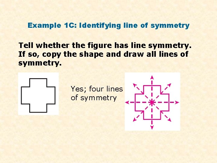 Example 1 C: Identifying line of symmetry Tell whether the figure has line symmetry.