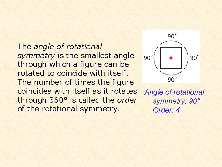 The angle of rotational symmetry is the smallest angle through which a figure can