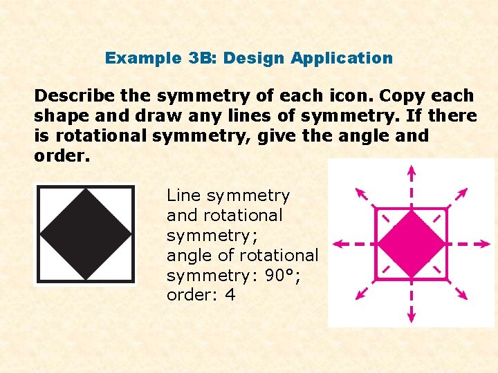 Example 3 B: Design Application Describe the symmetry of each icon. Copy each shape