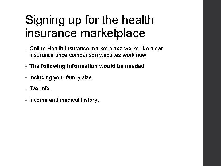 Signing up for the health insurance marketplace • Online Health insurance market place works
