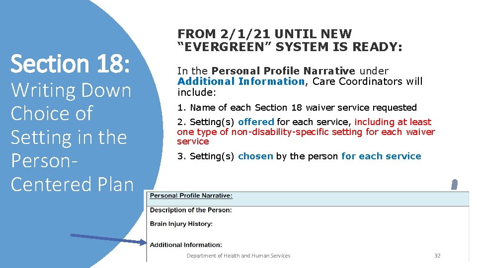 Section 18: Writing Down Choice of Setting in the Person. Centered Plan FROM 2/1/21