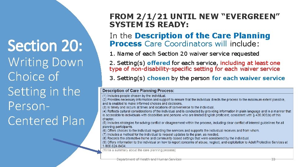 Section 20: Writing Down Choice of Setting in the Person. Centered Plan FROM 2/1/21