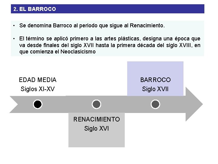 2. EL BARROCO • Se denomina Barroco al periodo que sigue al Renacimiento. •