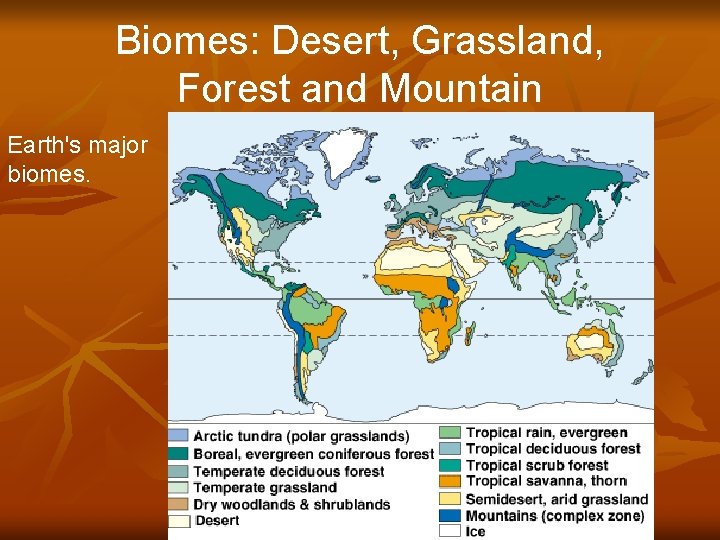 Biomes: Desert, Grassland, Forest and Mountain Earth's major biomes. Fig. 7– 11 © Brooks/Cole
