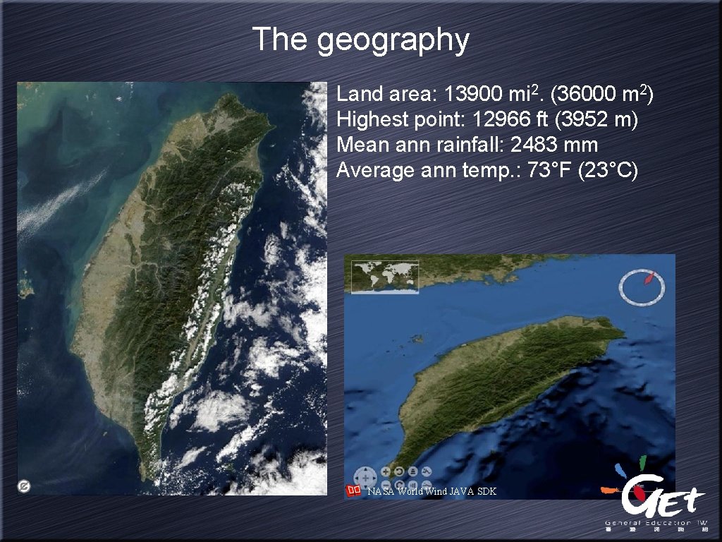 The geography Land area: 13900 mi 2. (36000 m 2) Highest point: 12966 ft