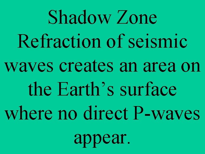 Shadow Zone Refraction of seismic waves creates an area on the Earth’s surface where