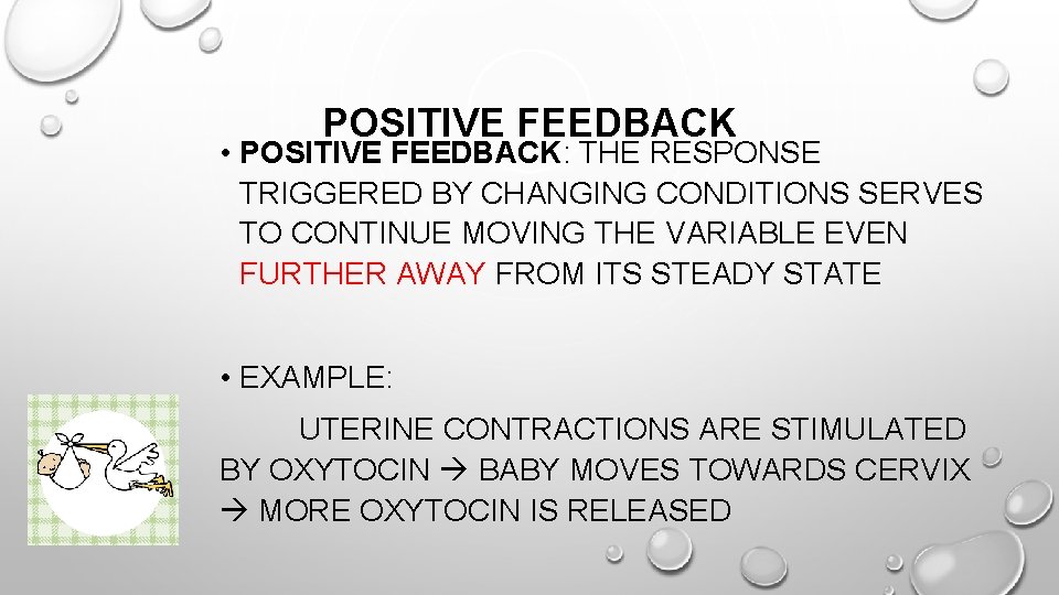 POSITIVE FEEDBACK • POSITIVE FEEDBACK: THE RESPONSE TRIGGERED BY CHANGING CONDITIONS SERVES TO CONTINUE POSITIVE FEEDBACK • POSITIVE FEEDBACK: THE RESPONSE TRIGGERED BY CHANGING CONDITIONS SERVES TO CONTINUE
