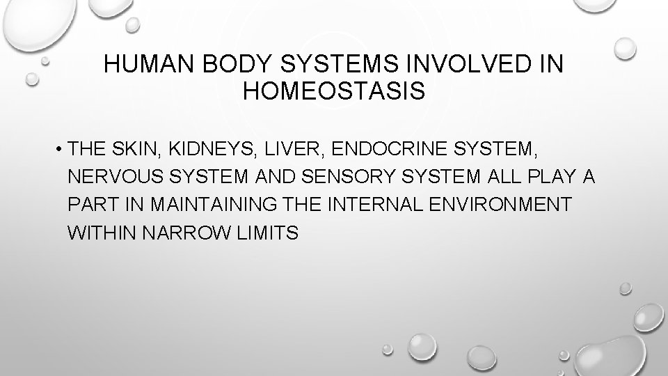HUMAN BODY SYSTEMS INVOLVED IN HOMEOSTASIS • THE SKIN, KIDNEYS, LIVER, ENDOCRINE SYSTEM, NERVOUS HUMAN BODY SYSTEMS INVOLVED IN HOMEOSTASIS • THE SKIN, KIDNEYS, LIVER, ENDOCRINE SYSTEM, NERVOUS