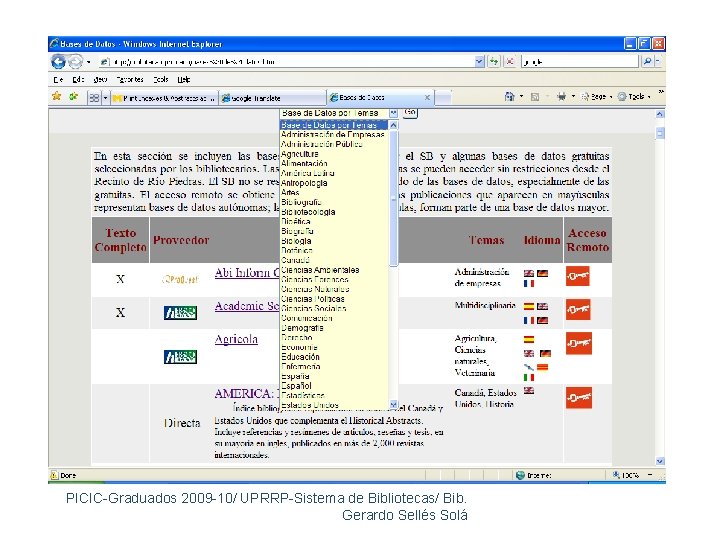 18 PICIC-Graduados 2009 -10/ UPRRP-Sistema de Bibliotecas/ Bib. Gerardo Sellés Solá 