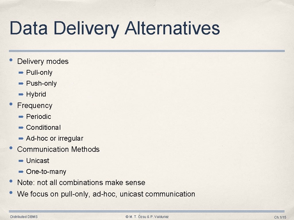 Data Delivery Alternatives • Delivery modes ➡ Pull-only ➡ Push-only • ➡ Hybrid Frequency
