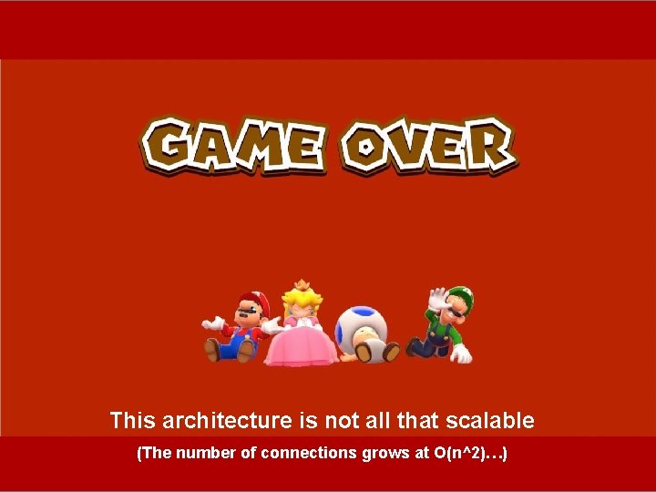 This architecture is not all that scalable (The number of connections grows at O(n^2)…)