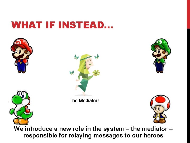 WHAT IF INSTEAD… The Mediator! We introduce a new role in the system –