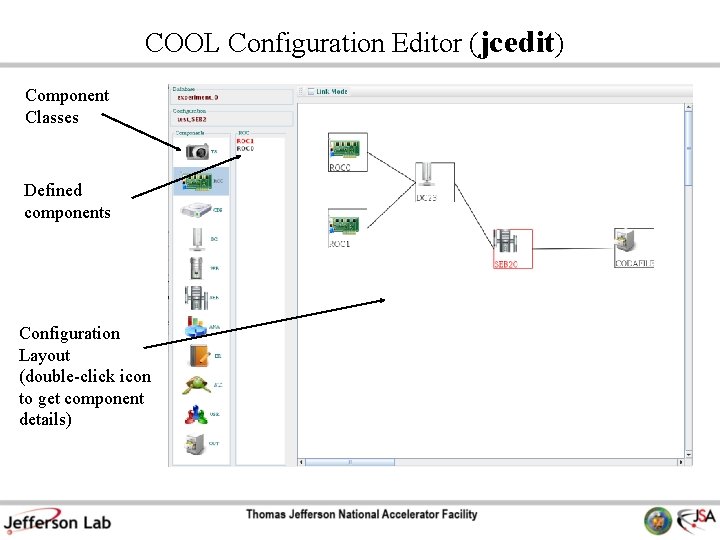 COOL Configuration Editor (jcedit) Component Classes Defined components Configuration Layout (double-click icon to get