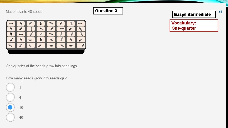 Question 3 Easy/Intermediate Vocabulary: One-quarter 