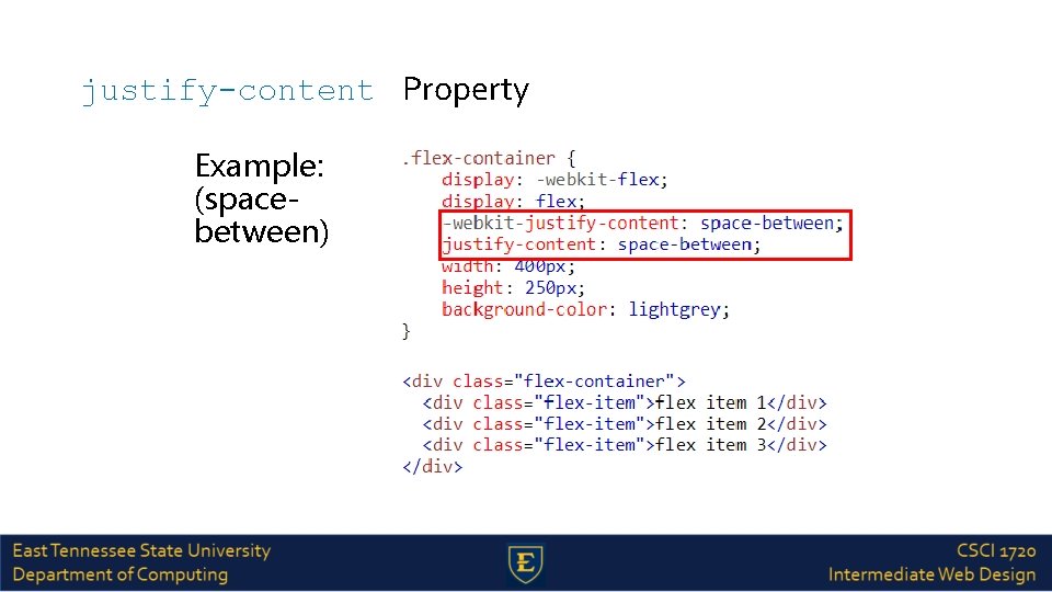 justify-content Property Example: (spacebetween) 