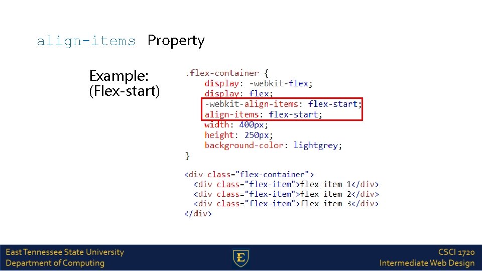align-items Property Example: (Flex-start) 