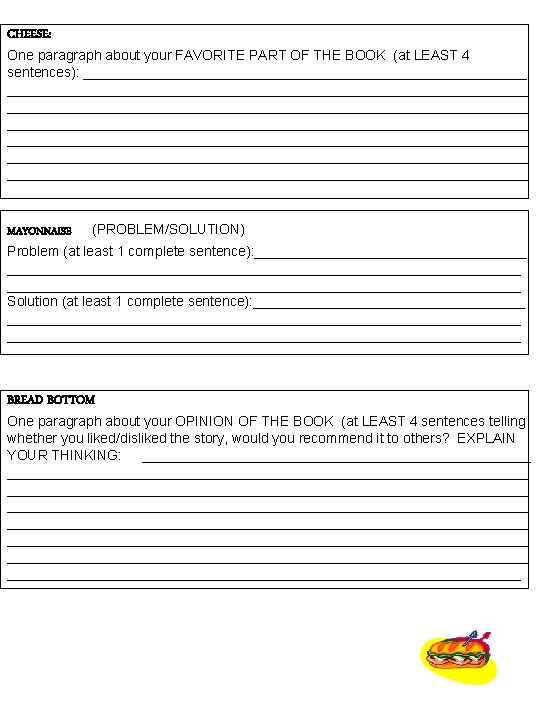 Sandwich Book Project Graphic Organizer After reading your