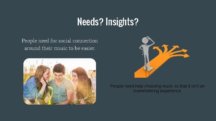 Needs? Insights? People need for social connection around their music to be easier. People