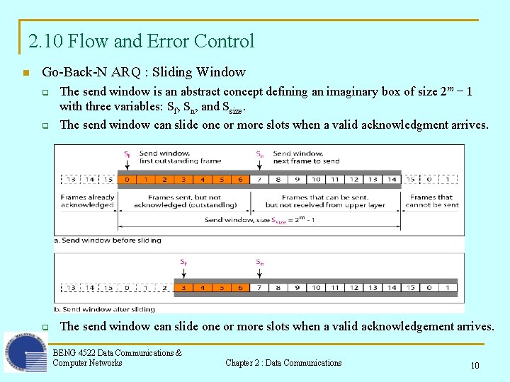 2. 10 Flow and Error Control n Go-Back-N ARQ : Sliding Window q The