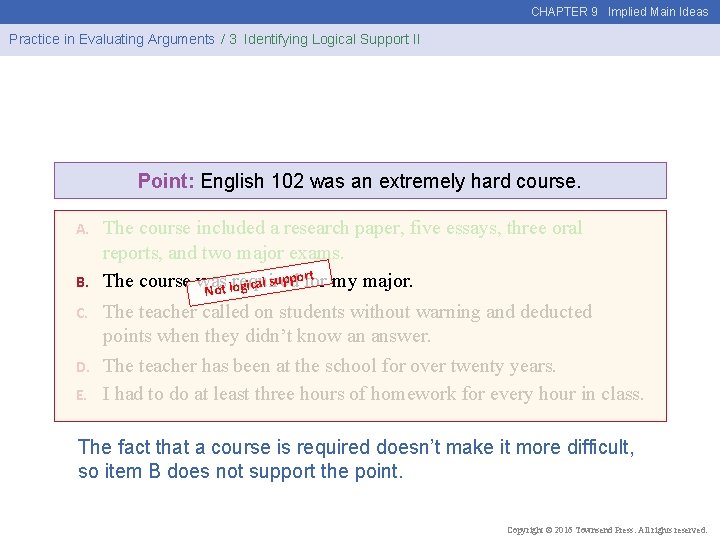 CHAPTER 9 Implied Main Ideas Practice in Evaluating Arguments / 3 Identifying Logical Support