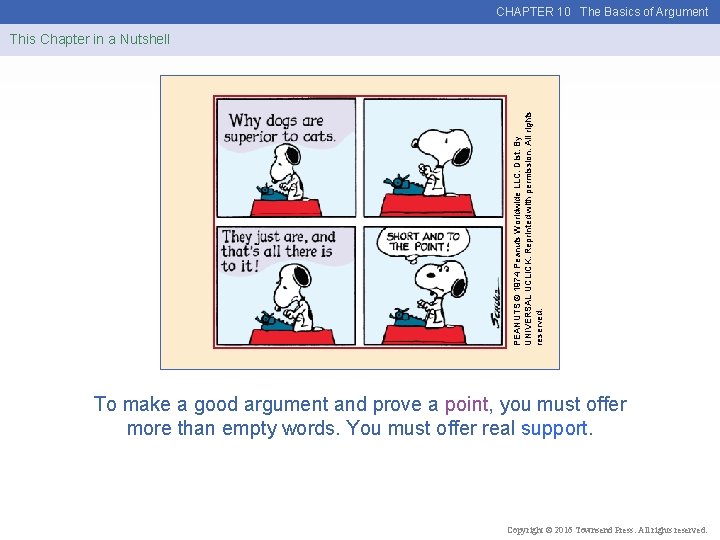 CHAPTER 10 The Basics of Argument PEANUTS © 1974 Peanuts Worldwide LLC. Dist. By