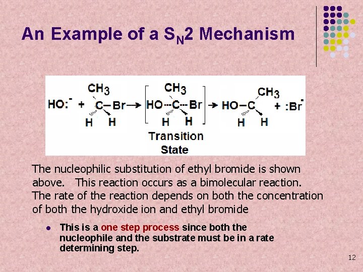 An Example of a SN 2 Mechanism The nucleophilic substitution of ethyl bromide is