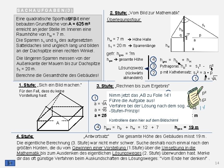 SACHAUFGABEN(3) 2. Stufe: „Vom Bild zur Mathematik“ Berechne die Gesamthöhe des Gebäudes! 1. Stufe: