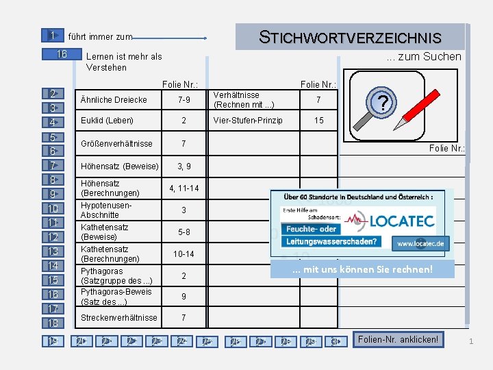 1 STICHWORTVERZEICHNIS führt immer zum 16 2 3 4 5 6 7 8 9