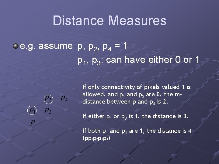 Distance Measures e. g. assume p, p 2, p 4 = 1 p 1,