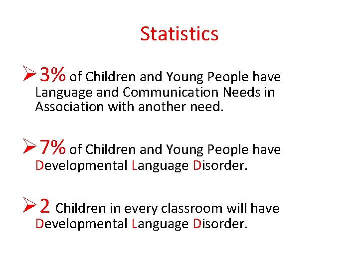 Statistics Ø 3% of Children and Young People have Language and Communication Needs in