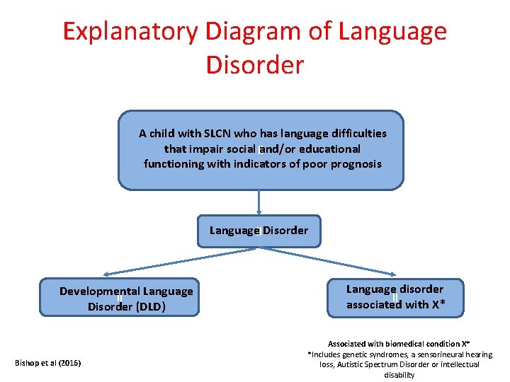 Explanatory Diagram of Language Disorder A child with SLCN who has language difficulties that