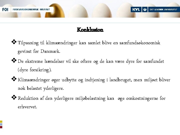 Konklusion v Tilpasning til klimaændringer kan samlet blive en samfundsøkonomisk gevinst for Danmark. v