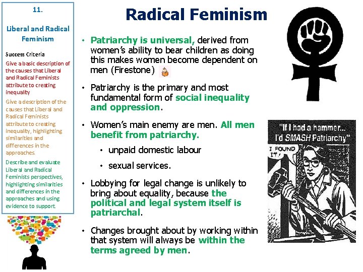 11. Liberal and Radical Feminism Success Criteria Give a basic description of the causes