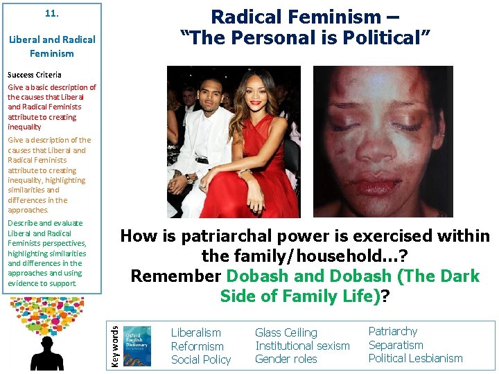 Radical Feminism – “The Personal is Political” 11. Liberal and Radical Feminism Success Criteria