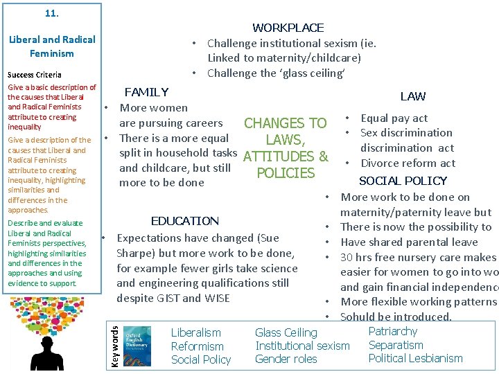 11. WORKPLACE Liberal and Radical Feminism Give a description of the causes that Liberal