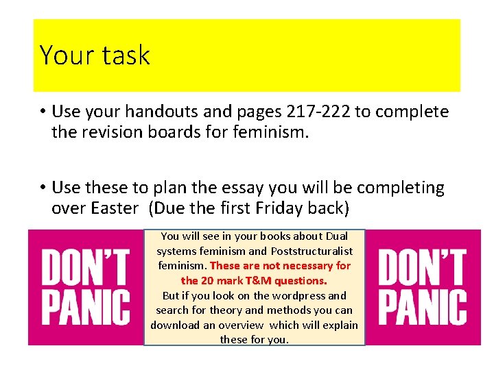 Your task • Use your handouts and pages 217 -222 to complete the revision