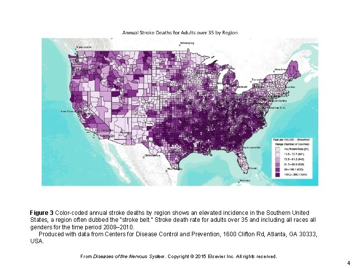 Figure 3 Color-coded annual stroke deaths by region shows an elevated incidence in the