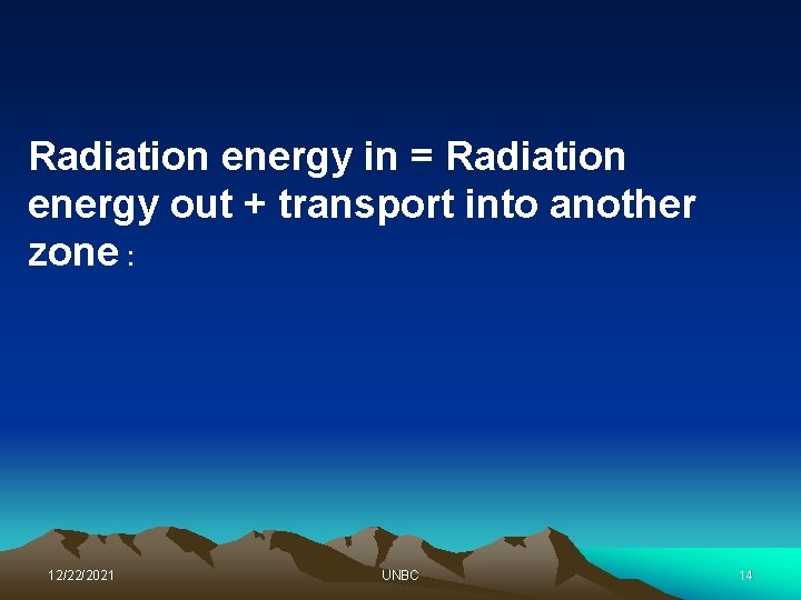 Radiation energy in = Radiation energy out + transport into another zone : 12/22/2021