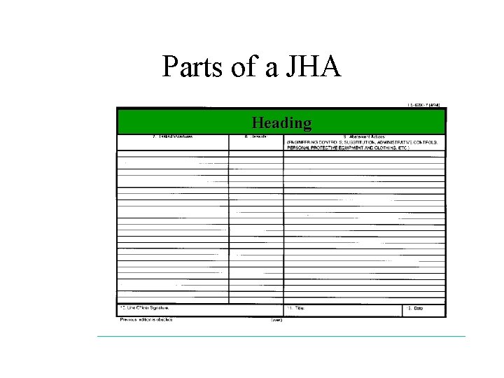 Parts of a JHA Heading 